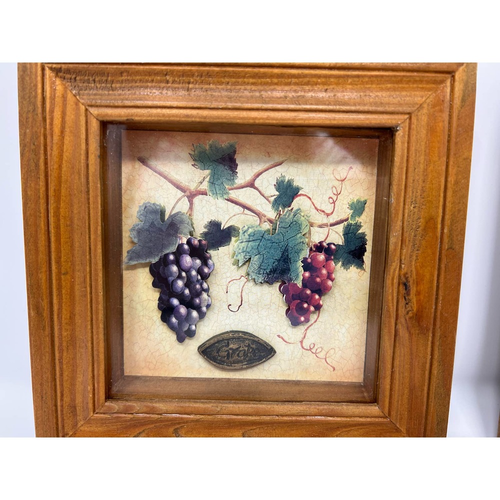 Grape Raised Shadow Box Pictures Set of 2 Wood Frame 7" x‎ 7"